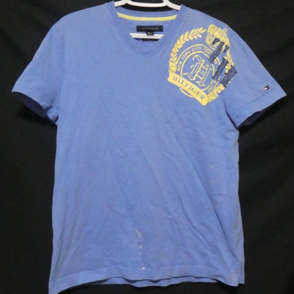 TOMMY HILFIGER | Custom Fit | medium | Light Blue Graphic Tee | 100% Cotton - Picture 1 of 13
